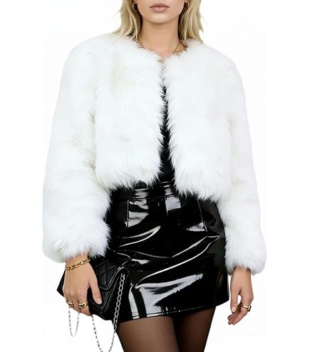 Dikoaina Women's Solid Color Shaggy Faux Fur Coat Jacket at Amazon